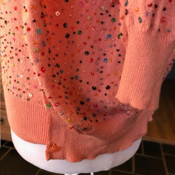 CYNTHIA STEFFE Bead Sequin Coral 3/4 Sleeve Twin Set Medium Vintage - Picture 11 of 17